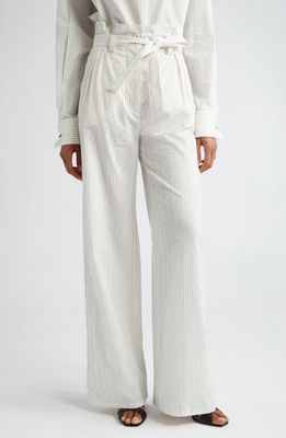 Max Mara Xero Directional Stripe Cotton & Silk Pants in White Black