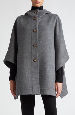 Max Mara Zac Monogram Jacquard Reversible Hooded Virgin Wool & Cashmere Cape in Medium Grey