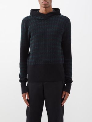 Maximilian Davis - Argyle-knit Wool-blend Hoodie - Mens - Black Green