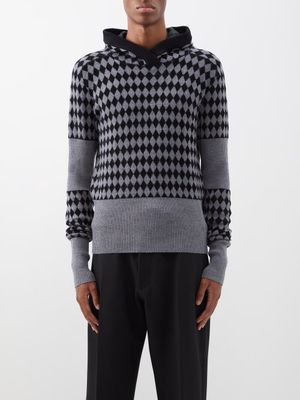 Maximilian Davis - Argyle-knit Wool-blend Hoodie - Mens - Black Grey
