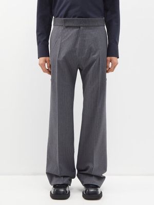 Maximilian Davis - Drayton Pinstriped Wool-blend Tailored Trousers - Mens - Grey White