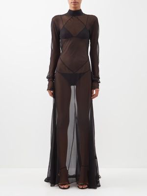 Maximilian Davis - Elina Backless Silk-chiffon Dress - Womens - Black