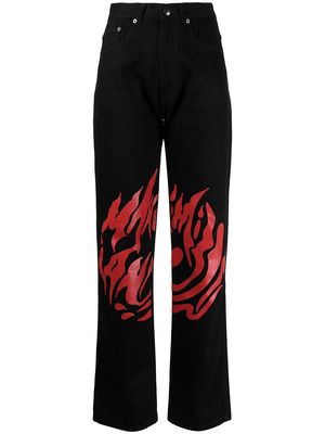 Maximilian Davis flame-print straight jeans - Black