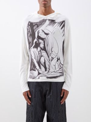 Maximilian Davis - Guardian Angel-print Jersey Hooded Sweatshirt - Mens - Ivory Black