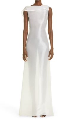 Maximilian Davis Marcia Semisheer Silk Blend Gazar Gown in Pearl