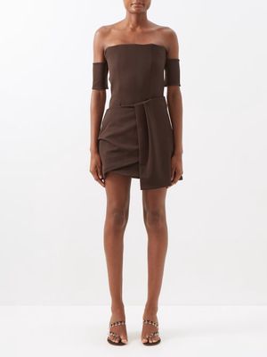 Maximilian Davis - Skarla Off-the-shoulder Crepe Mini Dress - Womens - Chocolate
