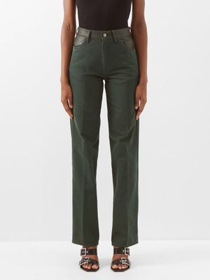 Maximilian Davis - Spain Leather-panel Straight-leg Jeans - Womens - Dark Green