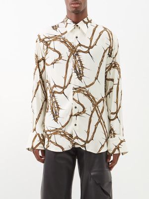 Maximilian Davis - Thorn-print Silk-crepe Shirt - Mens - Ivory Multi