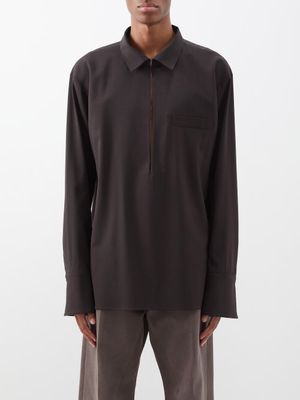 Maximilian Davis - V-neck Pleated Crepe Shirt - Mens - Dark Brown