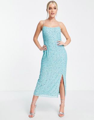 Maya all-over embellished cami dress in turquoise-Blue