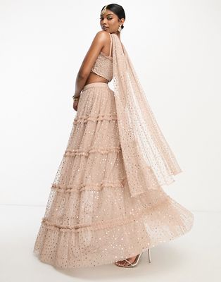 Maya all over sequin lehenga skirt in muted blush - part of a set-Pink