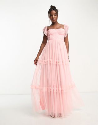 Maya bardot corset maxi dress with delicate sequin in rose-Pink