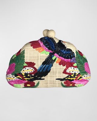 Maya Bird Straw Clutch Bag