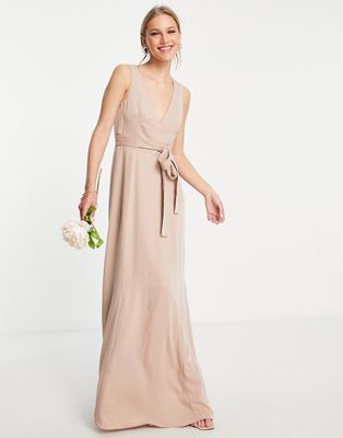 Maya Bridesmaid open back dress with bow in muted blush-Neutral