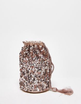 Maya Bridesmaid sequin coin purse in muted blush-Pink