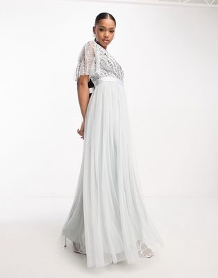 Maya Bridesmaid stripe sequin maxi dress in pale gray