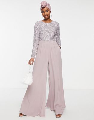 Maya embellished bodice jumpsuit in gray lilac
