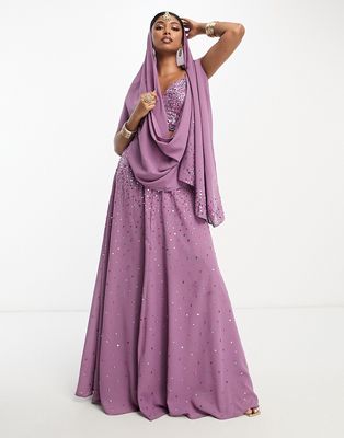 Maya Lehenga 3D sequin maxi skirt in lilac - part of a set-Purple