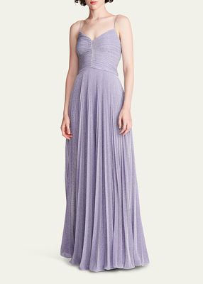 Maycee Pleated Shimmer Jersey Gown