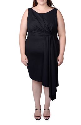 MAYES NYC Adele Draped Asymmetric Sheath Dress in Black