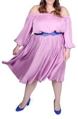 MAYES NYC Edwina Off the Shoulder Belted Dress in Orchid