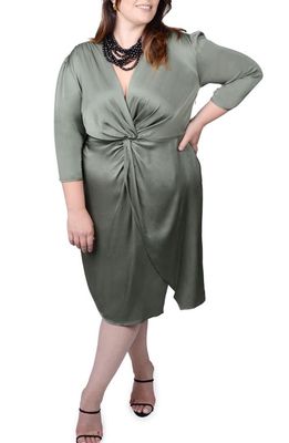 MAYES NYC Elvie Knot Satin Dress in Olive