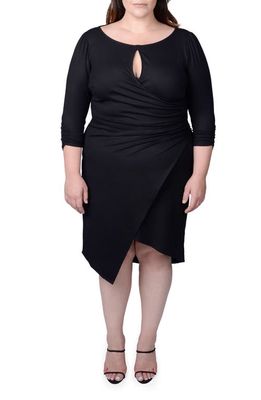 MAYES NYC Lina Keyhole Ruched Faux Wrap Dress in Black