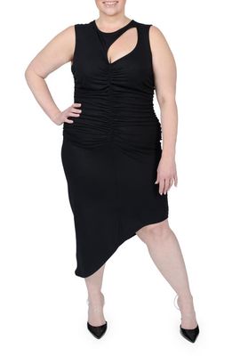 MAYES NYC Sarah Cutout Asymmetric Shirred Dress in Black