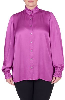 MAYES NYC Torie Ruffle Collar Satin Blouse in Berry