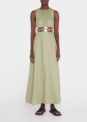 Mayra Linen Corded Cut-Out Maxi Dress