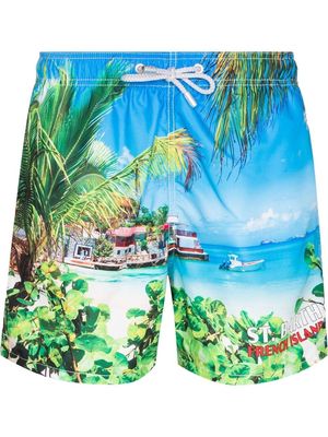 MC2 Saint Barth Caribbean Island print swim shorts - Blue