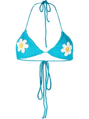 MC2 Saint Barth daisy-print bikini top - Blue