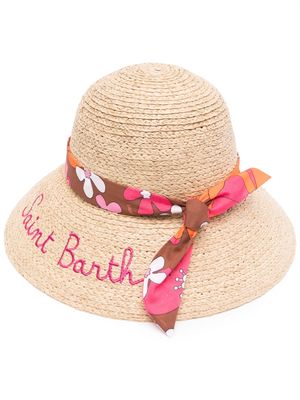 MC2 Saint Barth embroidered-logo raffia sun hat - Neutrals
