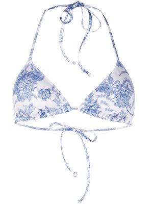 MC2 Saint Barth foliage-print triangle bikini top - Blue