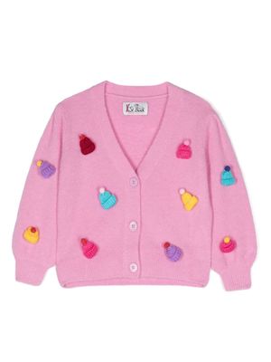 MC2 Saint Barth Kids beanie-embroidered ribbed-knit cardigan - Pink