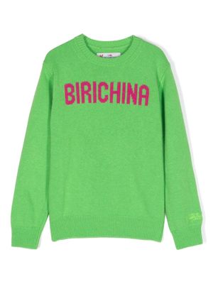 MC2 Saint Barth Kids Birichina slogan-intarsia ribbed-knit jumper - Green