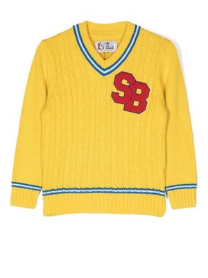 MC2 Saint Barth Kids cable-knit logo patch jumper - Yellow