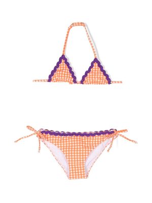 MC2 Saint Barth Kids check-print triangle bikini set - Orange