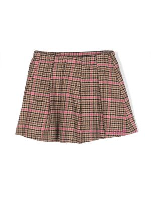 MC2 Saint Barth Kids dogtooth-pattern pleated miniskirt - Brown