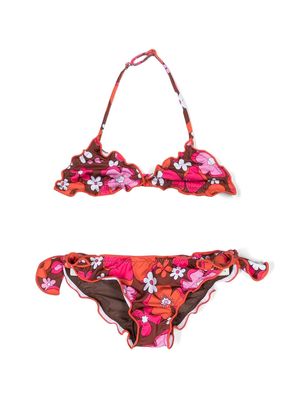 MC2 Saint Barth Kids floral-print ruffle-detail bikini - Orange
