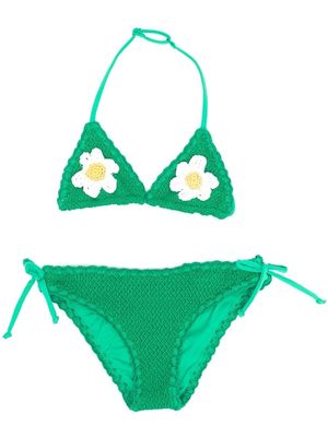 MC2 Saint Barth Kids flower-motif triangle bikini - Green