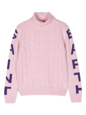 MC2 Saint Barth Kids intarsia-logo cable-knit jumper - Pink