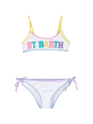 MC2 Saint Barth Kids logo-appliqué ribbed bikini - White