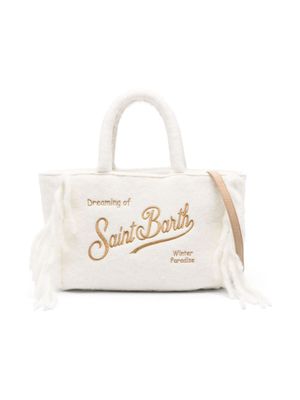 MC2 Saint Barth Kids logo-embroidered fringed tote bag - White