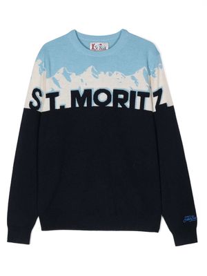 MC2 Saint Barth Kids logo-embroidered intarsia-knit jumper - Blue