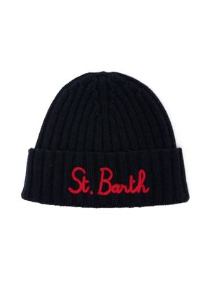 MC2 Saint Barth Kids logo-embroidered knitted beanie - Blue