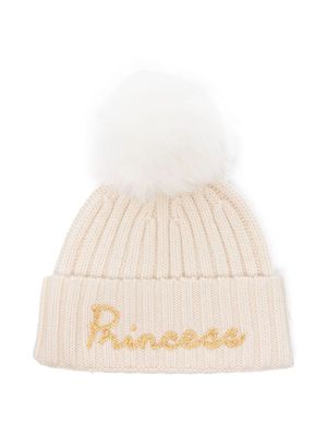 MC2 Saint Barth Kids logo-embroidered pompom beanie - Neutrals