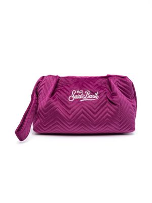 MC2 Saint Barth Kids logo-embroidered quilted velvet pouch - Purple