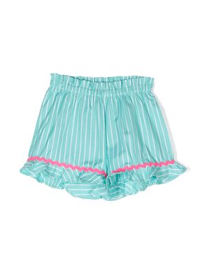 MC2 Saint Barth Kids logo-embroidered striped shorts - Blue