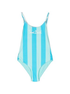 MC2 Saint Barth Kids logo-embroidered striped swimsuit - Blue